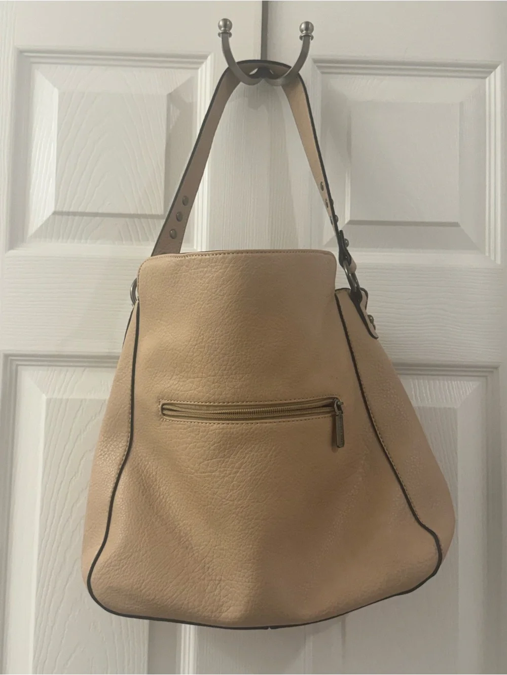 Wrangler by Montana West Studded Vegan Leather Hobo Crossbody Bag Beige